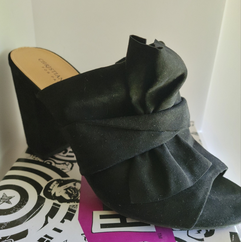 Black Knotted Open Toe Suede Block Heels